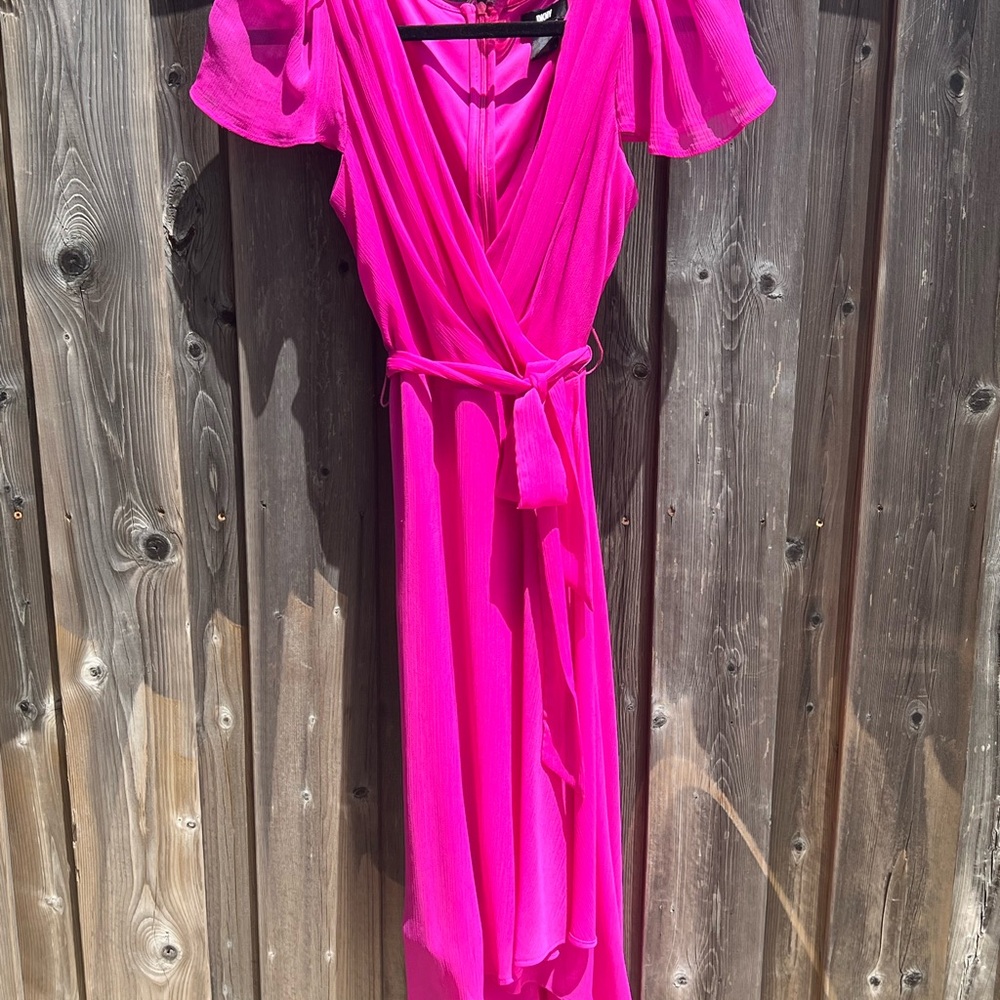 DKNY Pink Asymmetrical Flutter Sleeve Sundress